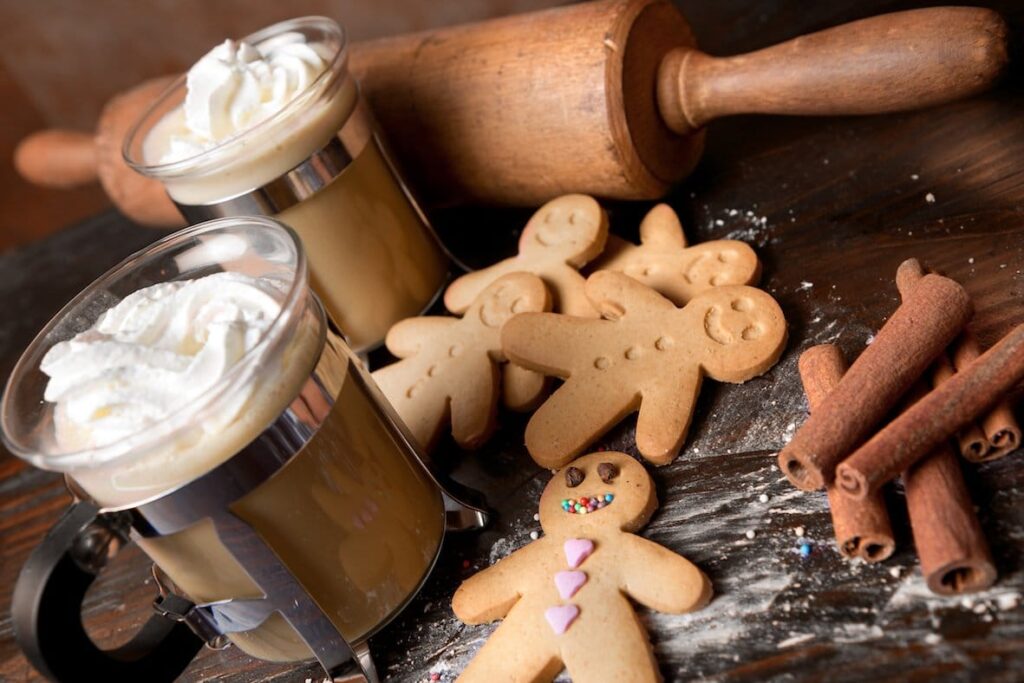 gingerbread man and hot drink christmas celebration