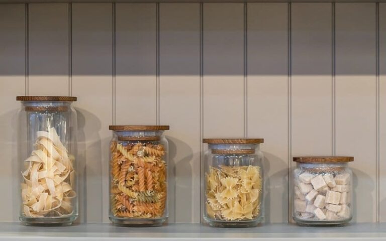ingredient display jars in kitchen