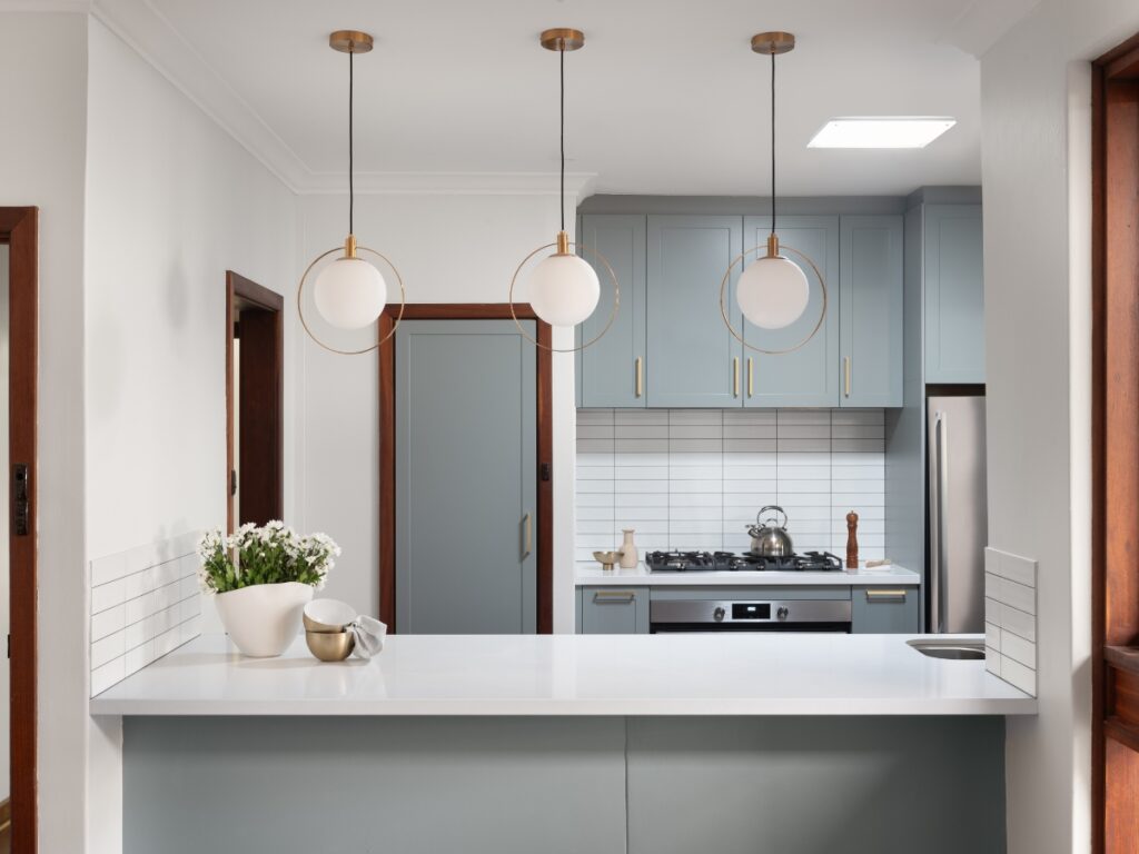 blue cabinetry in perth kitchen renovation