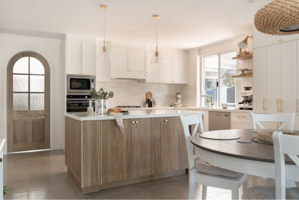 Plan a kitchen you'll love for years. White and timer cabinets