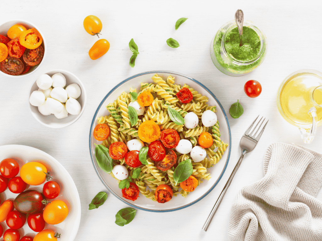 summer salad basil pesto pasta
